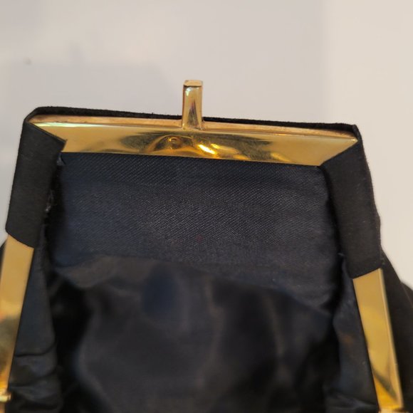 Vintage black peau de soie clutch opera bag with soft wrist strap. - Picture 3 of 6